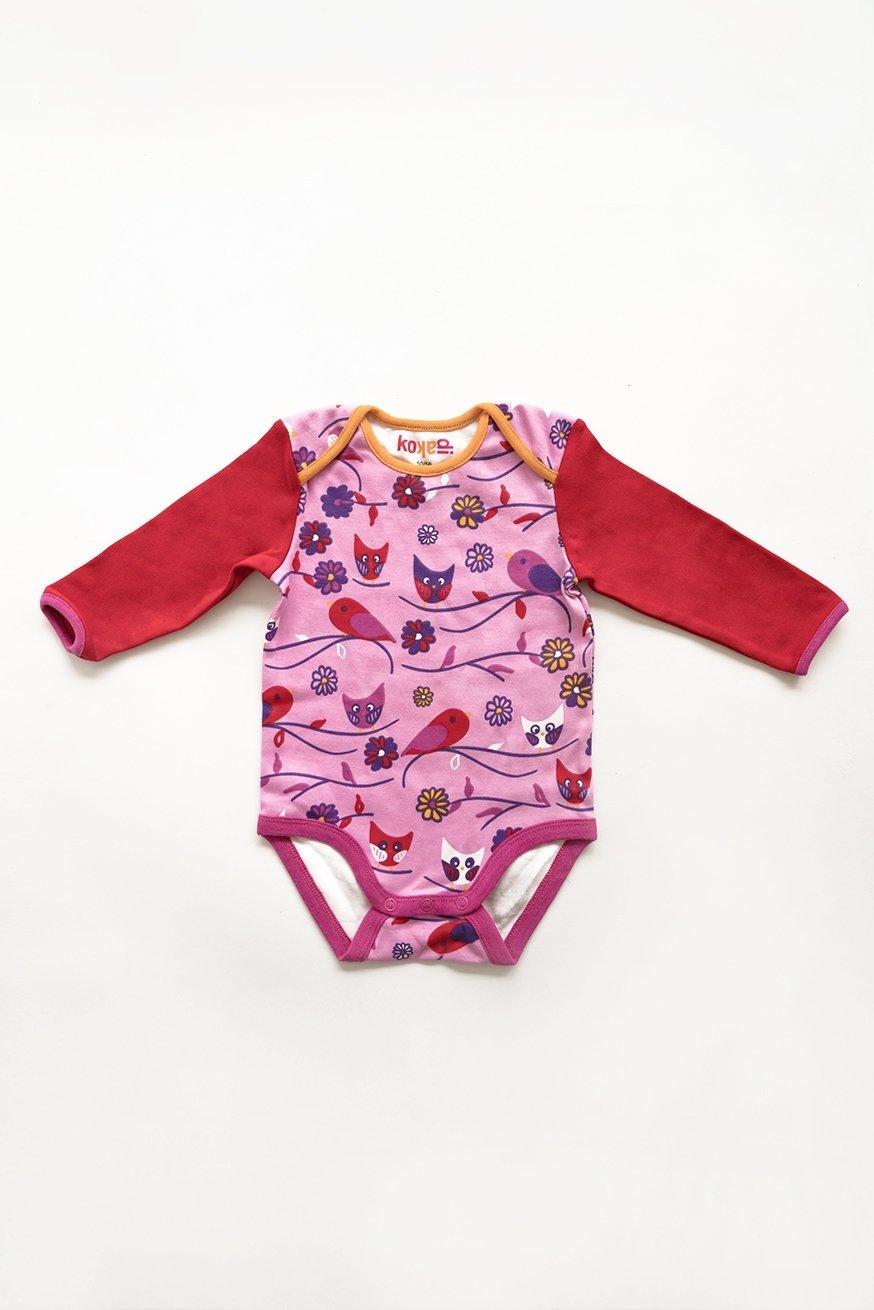 KinderKleidung Body rot pink Waldvögel - KOKADI